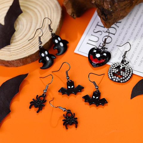 Orecchini Halloween Lega Cristallo Ragnatela Fantasma Teschio Pipistrello Zucca Gatto Con Perno In Argento Sterling 925
