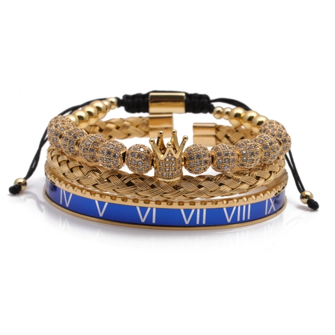Brazalete De Lujo Con Corona Y Números Romanos Para Hombres Mujeres Acero Inoxidable Cobre Esmalte Circón Ajustable