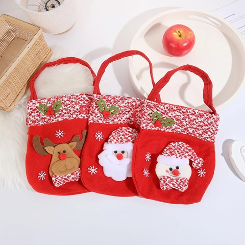 Sacchetti Regalo Natale Coulisse Tessuto Rosso Babbo Natale Renna Pupazzo Di Neve 3D Cartone Animato Borsa Dolci Festa