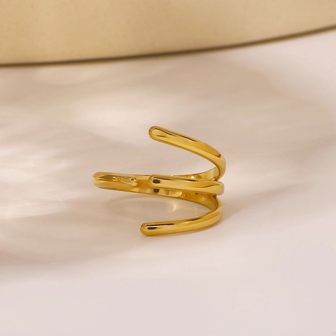 Geometrischer Mehrlagiger Spiralring Aus Edelstahl Vergoldet Minimalistisch Verstellbar Wasserdichter Schmuck Für Frauen