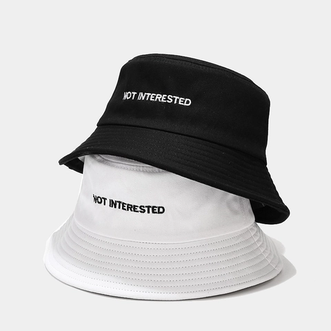 Not Interested Buchstaben Stickerei Baumwolle Fischerhut Faltbarer Sonnenschutz Sommer Outdoor Strandbeckenhut Unisex