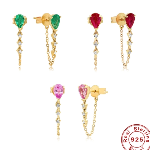 Ohrhänger Mit 925 Sterling Silber Ohrstecker Birnenform Bunte Zirkonia Eleganter Hängeschmuck Für Damen