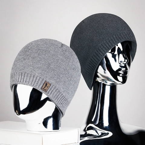 Men Winter Knitted Beanie Hat Thick Warm Fleece Lined Windproof Outdoor Cycling Skiing Hat Soft Fashion Beanie For Men