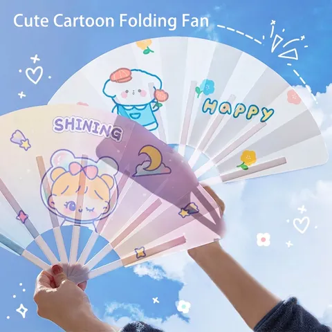 Cute Cartoon Folding Handheld Fan Plastic Portable Hand Fan For Kids Girls Summer Cooling Lightweight Patterned
