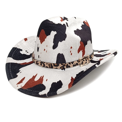 Cappello Da Cowboy Western Stampa Leopardo Mucca Feltro Poliestere Tesa Larga Protezione Solare Outdoor Uomo Donna