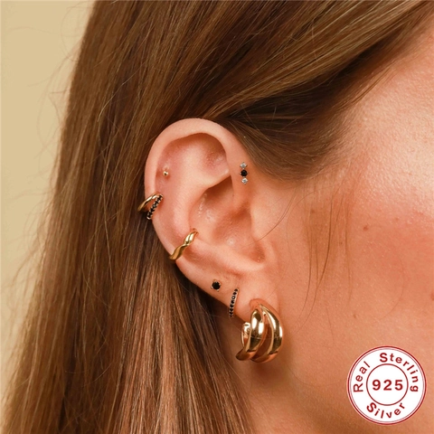 925 Sterling Silver Zirconia Ear Cartilage Stud Earrings Creative Eye Bee Geometric Helix Piercing Jewelry For Women Gift