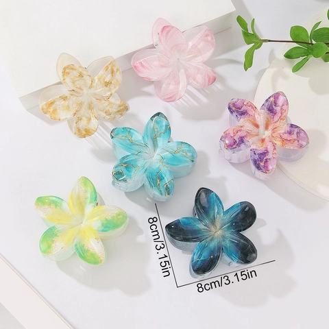 Pinzas Para El Cabello De Flores Acetato Plumeria Forma Floral Textura De Mármol Papel De Oro Elegante Dulce Accesorios Para El Cabello Mujeres