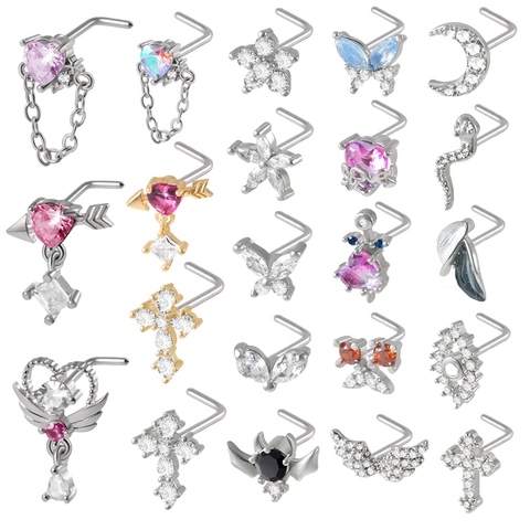 Nasenstecker Edelstahl Zirkonia Herz Schmetterling Mond L-Form Piercing Körperschmuck Mode Für Herren Damen