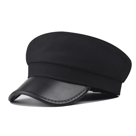 Damen Schirmmütze Baumwolle PU Leder Krempe Vintage Fiddler Kapitän Hut Flach Beret Atmungsaktiv Casual Retro Stil Dame