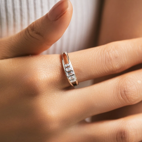 925 Sterling Silver Ring For Women Minimalist Double Layer Line Band Rectangle Round Cubic Zirconia Jewelry Gift