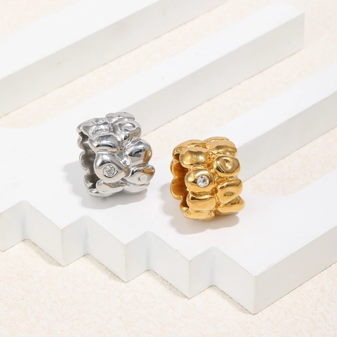 Anillo Ancho Acero Inoxidable Chapado En Oro 18K Textura De Lava Irregular Zirconia Joyería Para Mujer
