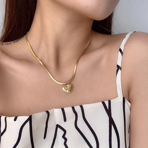 Titanstahl Liebe Herz Anhänger Halskette Für Damen Gold Schlangenkette Love You More Buchstaben Inschrift Halsketten Schmuck Geschenk