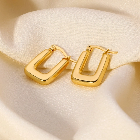 Square Hoop Earrings Stainless Steel 18K Gold Plated Waterproof Hypoallergenic Geometric Minimalist Jewelry For Women