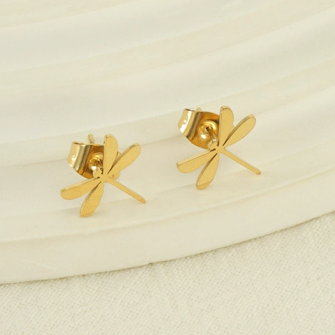 Minimalist Dragonfly Stud Earrings 14K Gold Plated Stainless Steel Small Animal Chic Jewelry Gift For Women Girls