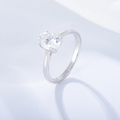 Anello in Argento Sterling 925 Zirconia Ovale Elegante Matrimonio Fidanzamento Per Donna Placcato Oro Argento Classico Gioielli