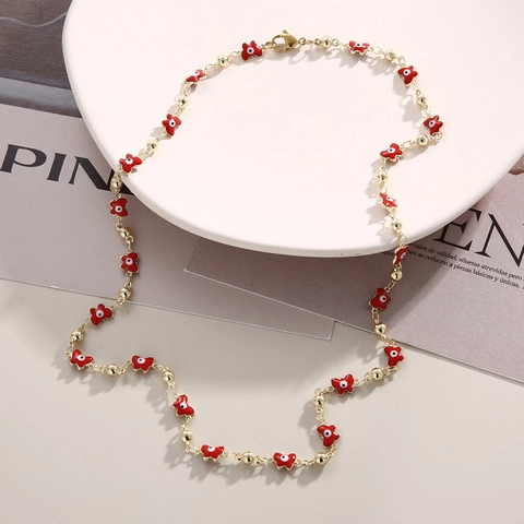 Collar Mariposa Ojo Turco Esmalte Colorido Aleación Bañado En Oro Cadena De Cuentas Joyería Mujer