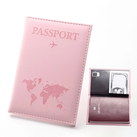 Matte PU Leather Passport Holder Cover World Map Embossed Travel Document Organizer Case Card Slots Lightweight