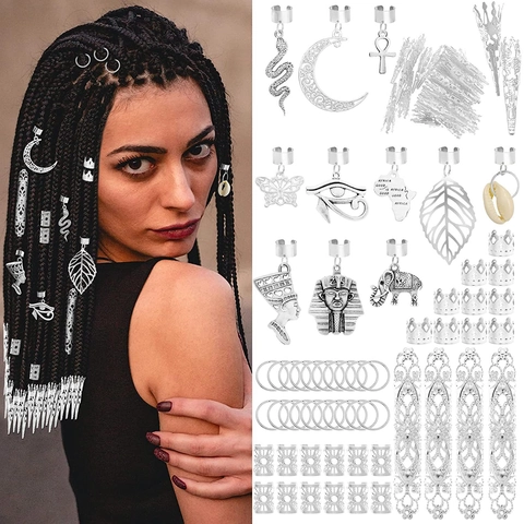 Edelstahl Flechtanhänger Dreadlock Haarschmuck Zubehör Mix Stile Schlange Mond Schmetterling Für DIY Flechten Silber