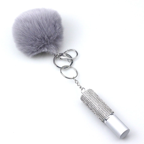 Portachiavi Bottiglia Di Profumo Con Strass E Pompon In Pelliccia Sintetica Ciondolo Per Borsa In Lega Accessorio Moda Donna