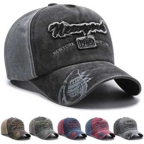Cappello Da Baseball In Cotone Lavato Retro Distressed Ricamo New York Protezione Solare Regolabile Vintage Streetwear