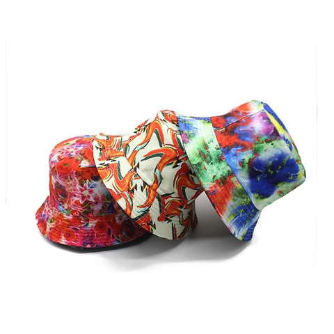 Reversible Bucket Hat Printed Cotton Polyester Sun Protection Streetwear Unisex Tie Dye Abstract Pattern Fishing Sun Cap