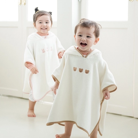Children Hooded Bath Towel Poncho Cotton Absorbent Quick Dry Beach Cloak Embroidered Animal Pattern For Toddler Baby