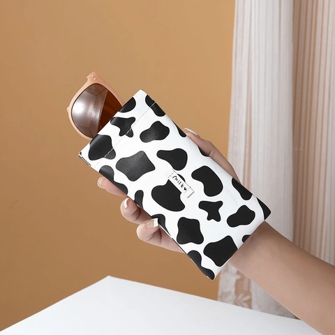 Custodia Per Occhiali Da Sole Morbida Pelle PU Motivo Muccato Chiusura A Pressione Borsa Portaocchiali Portatile Alla Moda