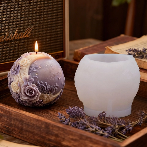 Ball Shaped Flower Relief Candle Silicone Mold Rose Tulip Moon Pattern For DIY Aromatherapy Plaster Ornament Craft Making