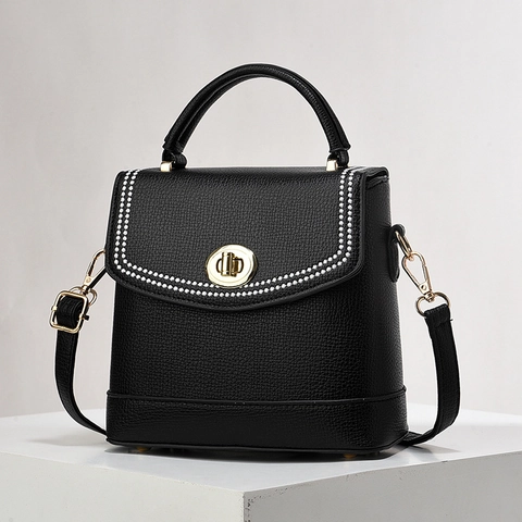Borsa A Tracolla Donna Trama Litchi Pelle PU Chiusura Girevole Elegante Borsa A Mano Per Uso Quotidiano