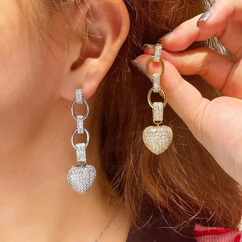 Französischer Stil Kupfer Herz Ohrhänger Mikro Eingelegte Zirkonia Luxus Ohrringe Für Damen Mode Schmuck Hochzeit Party
