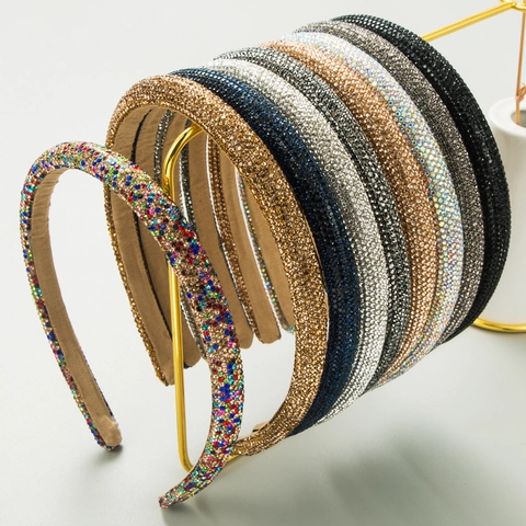 Luxury Full Rhinestone Skinny Headband For Women Baroque Shiny Crystal Hair Hoop Padded Anti-Slip Hair Accessories For Daily Party