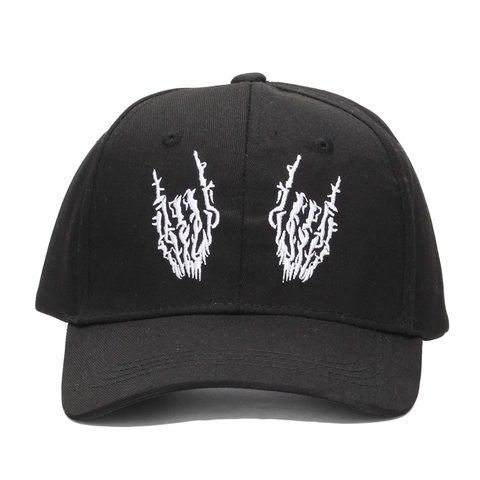 Skeleton Hand Gesture Embroidery Cotton Baseball Cap Adjustable Rock Punk Style Sun Hat For Men Women