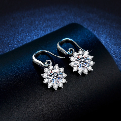 Orecchini A Goccia Girasole In Moissanite Con Perno In Argento Sterling 925 Gioielli Classici Eleganti Per Donna