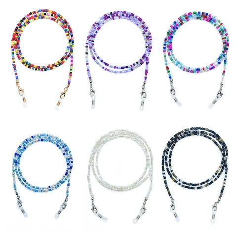Handgefertigte Bunte Glasperlen Brillenlkette Anti-Verlust Maskenband Gurt Mit Metall Karabinerverschluss Silikonringen Damen