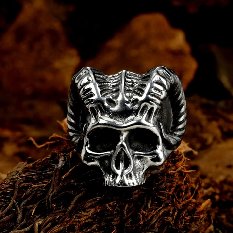 Anillo De Calavera Con Cuernos De Carnero Retro Acero Inoxidable Estilo Punk Gótico Vintage Joyería Biker Para Hombres