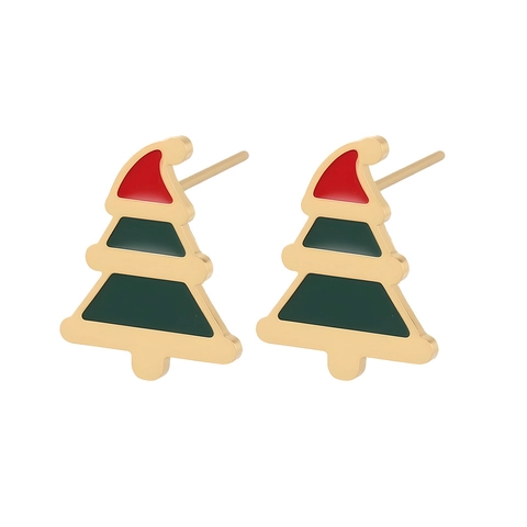 Christmas Stud Earrings Stainless Steel 14K Gold Plated Enamel Santa Claus Snowman Tree Holiday Jewelry For Women