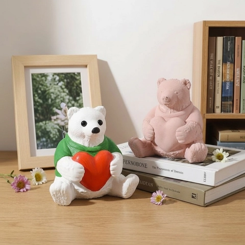 Bär Silikonform Mit Herz Eisbär DIY Kerzenherstellung Seife Gips Harzguss Valentinstag Heimdeko