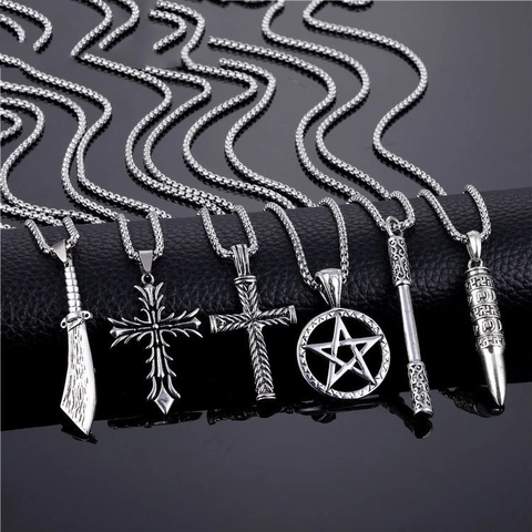 Herren Halskette Anhänger Hip Hop Punk Gothic Stil Legierung Metall Kette Retro Schmuck Zubehör