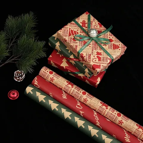 Christmas Kraft Wrapping Paper Festive Patterns Floral Bouquet Gift Packaging Materials Holiday Party Decoration