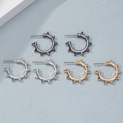 Spiked Stud Earrings Zinc Alloy Punk Gothic Style Rivet Gear Shape Hip Hop Jewelry For Women Unisex Trendy