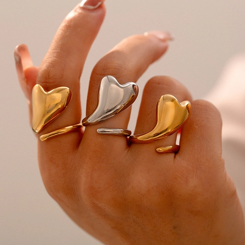 Titanstahl Herz Wickel Offener Ring Für Damen Glänzendes Unregelmäßiges Design 18K Vergoldet Niche Mode Schmuck Ring