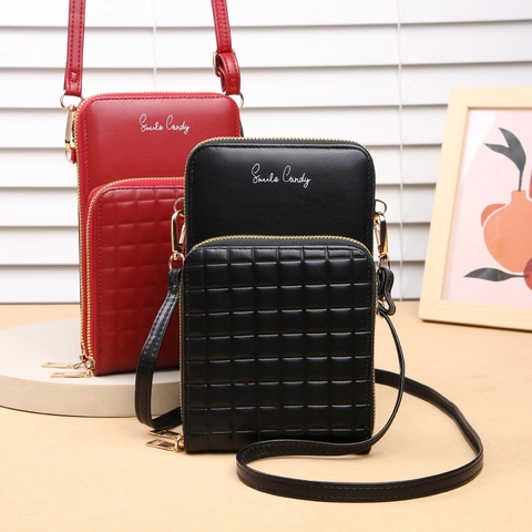 Dames Crossbody Telefoontas PU-Leer Gevoerd Ritsvakken Schoudertas Mode Minimalistisch
