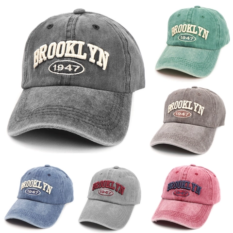 Gorra De Béisbol De Algodón Lavado Vintage Brooklyn 1947 Bordada Desgastada Visera Curva Sombrero Sol Ajustable