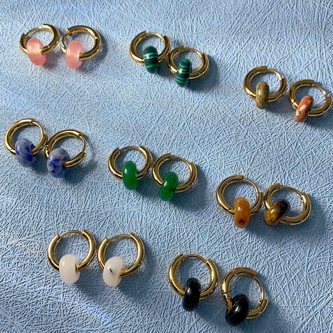 Orecchini A Cerchio Placcati Oro Acciaio Inossidabile Perle In Pietra Naturale Rimovibili Geometrici Per Donne