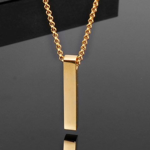 Minimalist Geometric Vertical Bar Pendant Necklace Polished Stainless Steel Jewelry For Men Women Titanium Steel Accessories