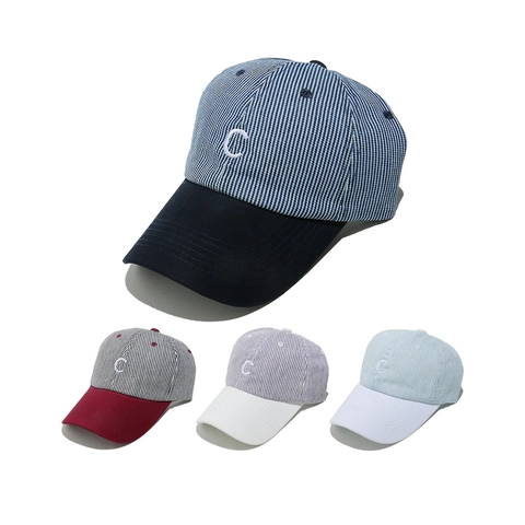 Casquette de Baseball Style Coréen Broderie à Rayures Lettre C Coton Respirant Protection Solaire Réglable Unisexe Chapeau Snapback Mode