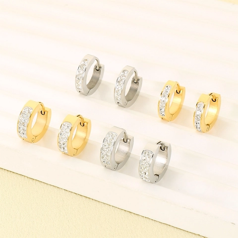 Stainless Steel Huggie Hoop Earrings Zircon Inlaid Round Small Hypoallergenic Minimalist Chic Jewelry For Women