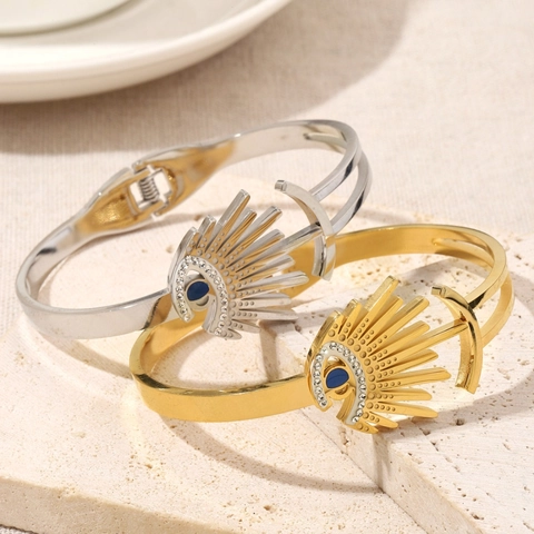 Evil Eye Armreif Edelstahl 18K Vergoldet Zirkonia Federöffnung Armband Boho Stil Damen Schmuck