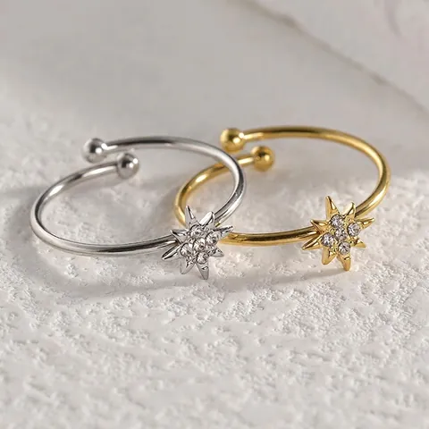 Minimalist Star Flower Open Adjustable Ring Stainless Steel Titanium Steel Zircon Inlaid Jewelry For Women