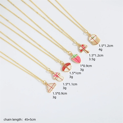 Collier Pendentif Mignon Cuivre Émail Champignon Fraise Sushi Nuage Doux Mode Chaîne De Clavicule Pour Femmes Filles